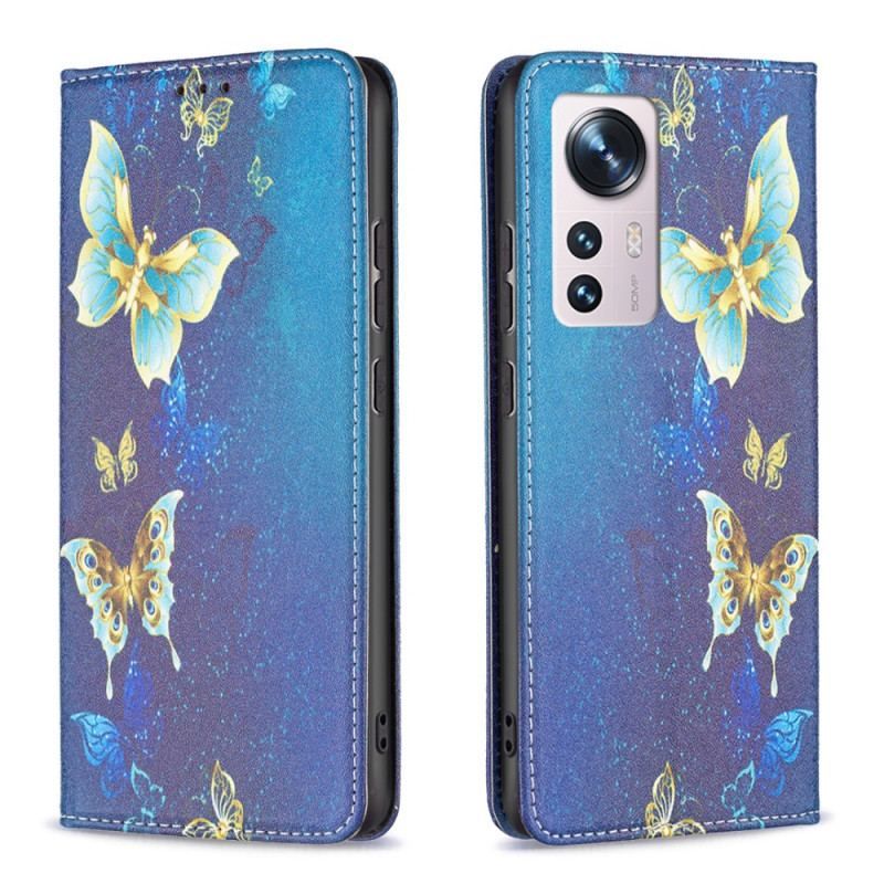 Cover Xiaomi 12 / 12X Flip Cover Farverige Sommerfugle