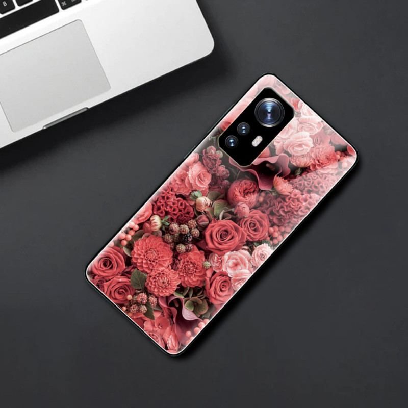 Cover Xiaomi 12 / 12X Rose Blomster Hærdet Glas