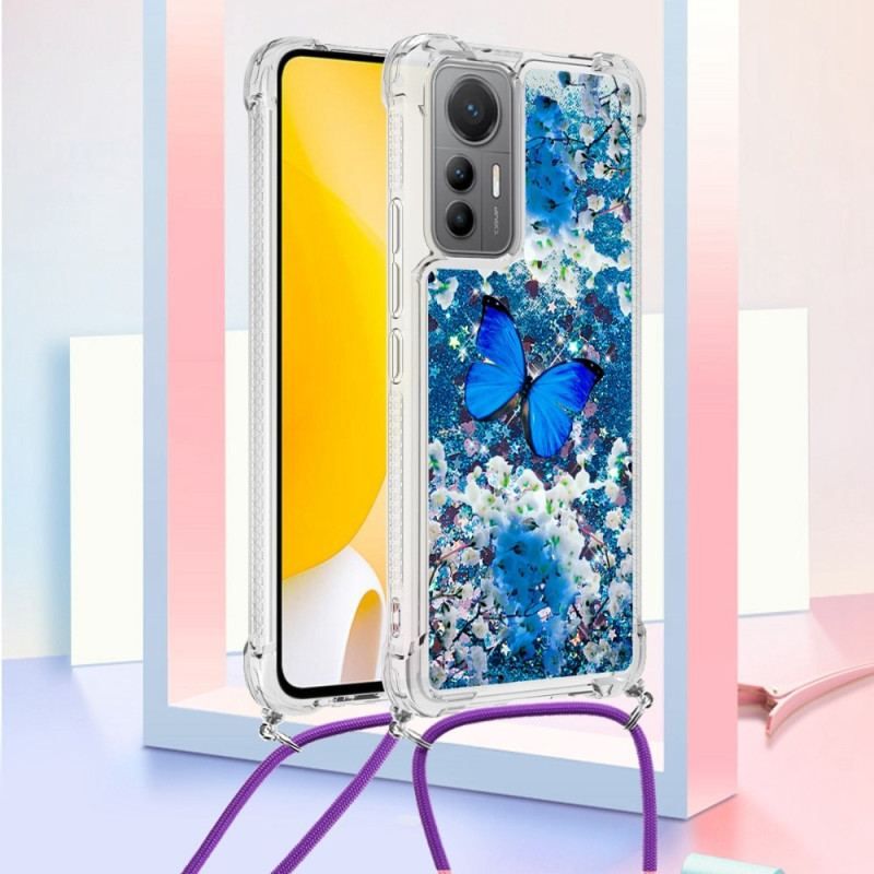 Cover Xiaomi 12 Lite Med Snor Pailletsommerfugle Med Snoretræk