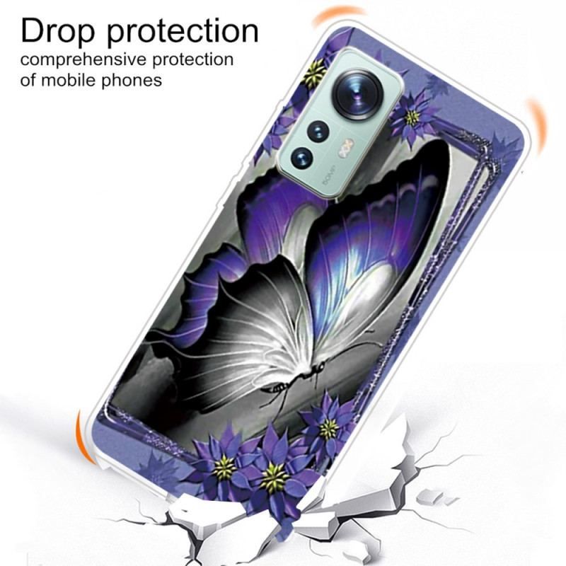 Cover Xiaomi 12 Pro Lilla Sommerfugl Silikone