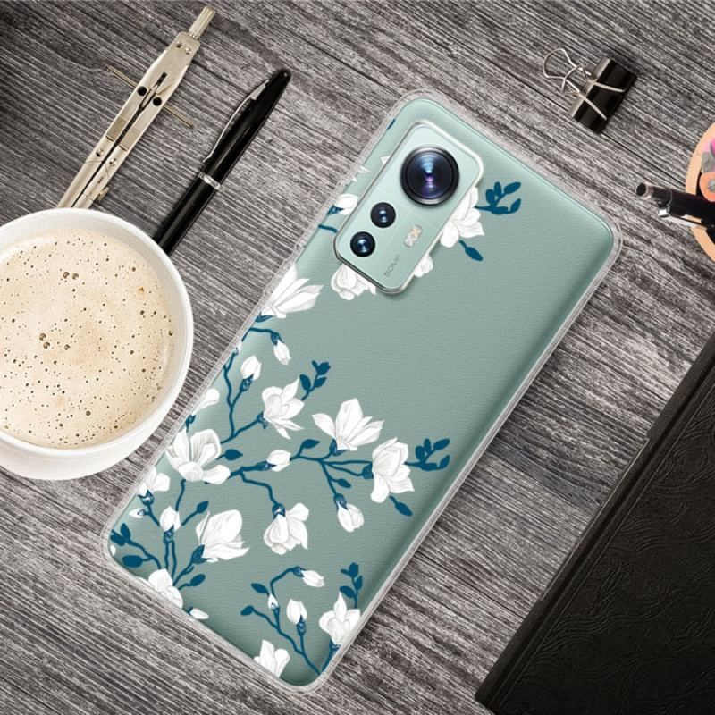 Cover Xiaomi 12 Pro Silikone Hvide Blomster