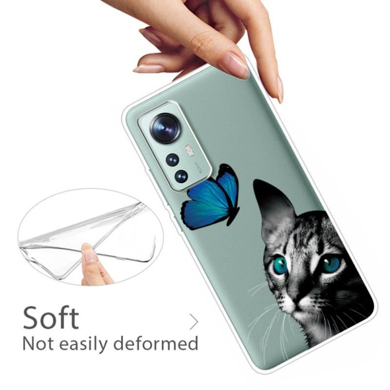 Cover Xiaomi 12 Pro Silikone Kat Og Sommerfugl