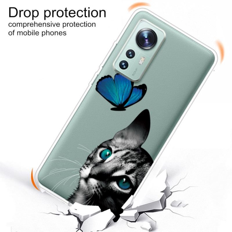 Cover Xiaomi 12 Pro Silikone Kat Og Sommerfugl