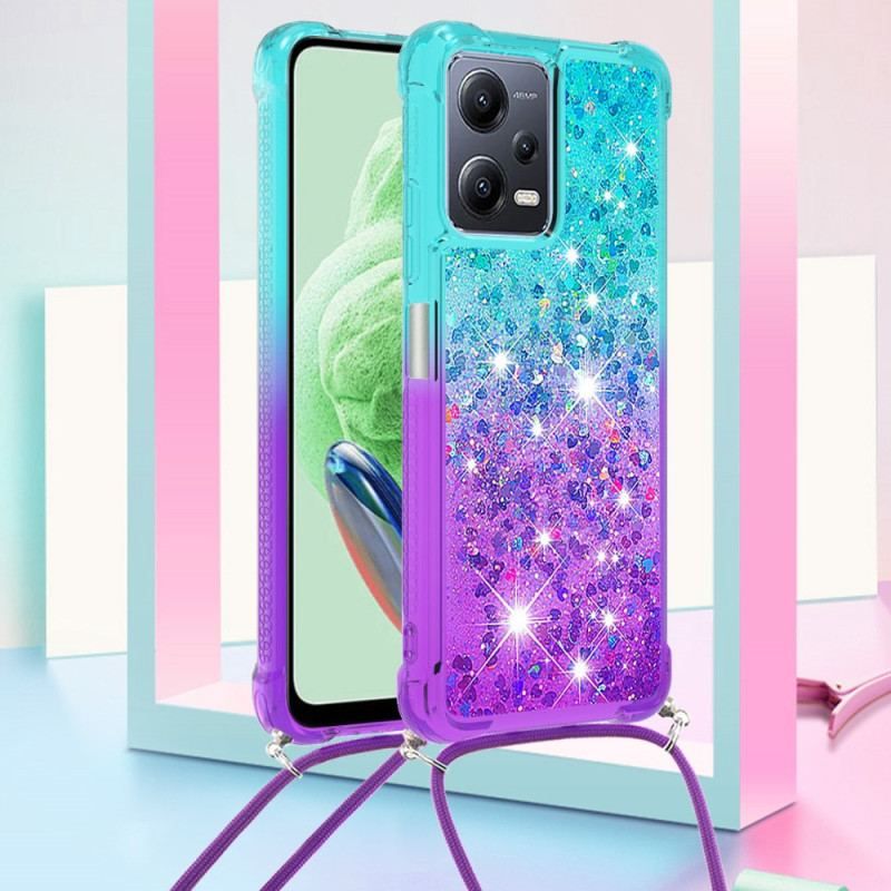 Cover Xiaomi Redmi Note 12 5G Med Snor Glitter Silikonesnor