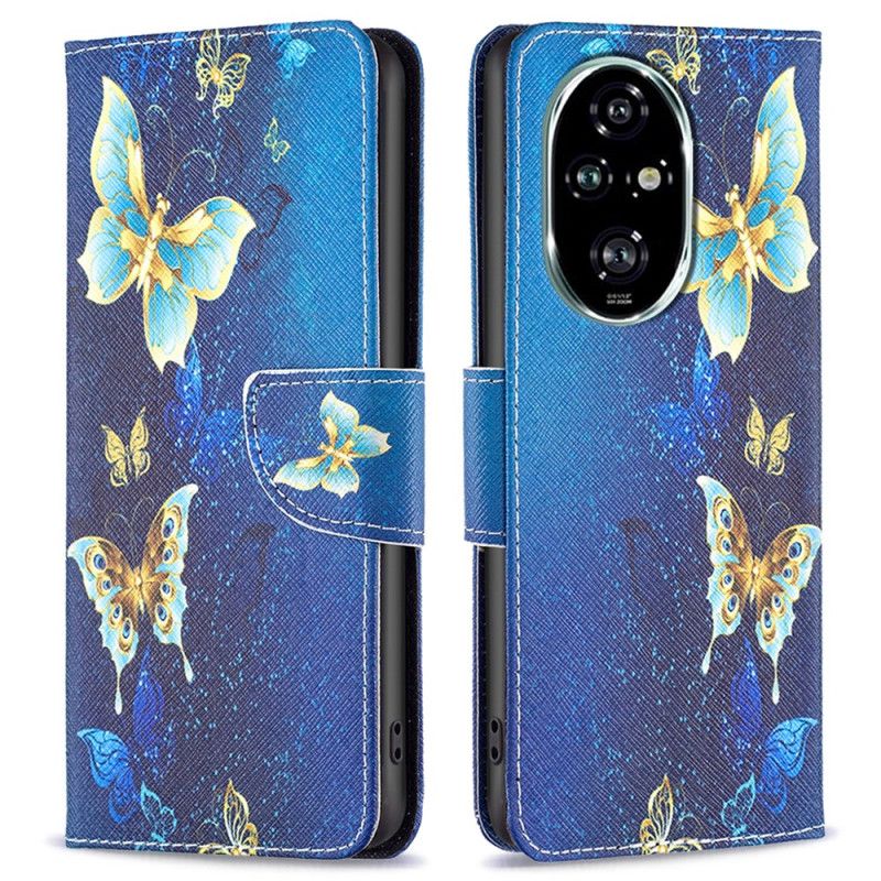 Læder Cover Honor 200 Pro Telefon Etui Guldsommerfugle