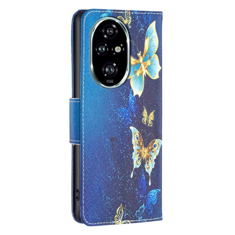 Læder Cover Honor 200 Pro Telefon Etui Guldsommerfugle