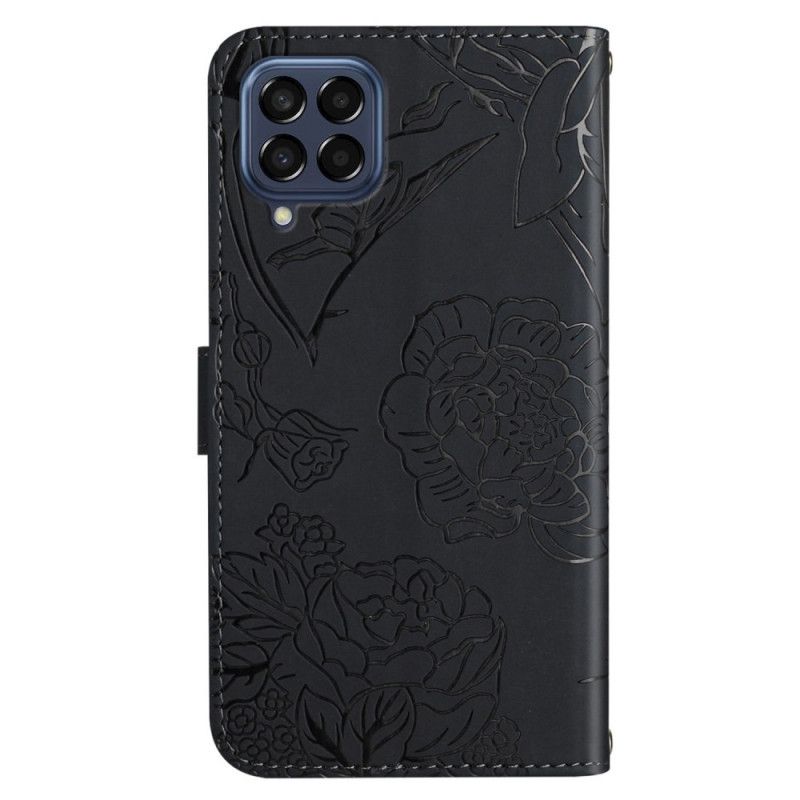 Læder Cover Samsung Galaxy M33 5G Diskrete Sommerfugle Og Snor