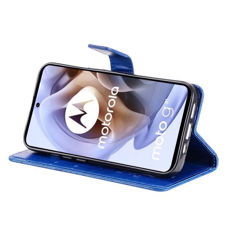 Læder Cover Moto G31 / Moto G41 Med Snor Kæmpe Strappy Sommerfugle