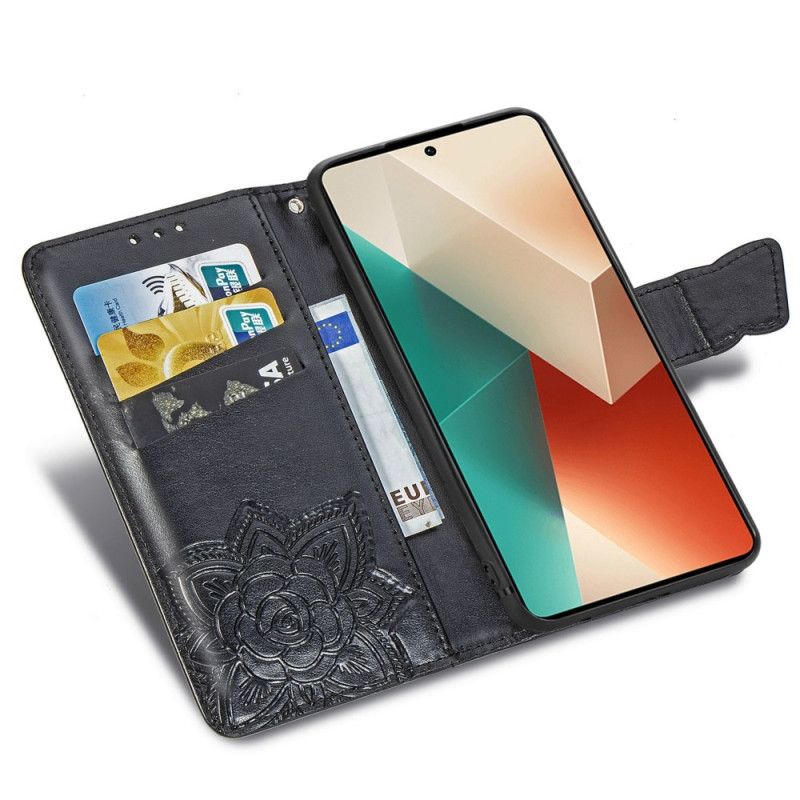 Flip Cover Til Xiaomi Redmi Note 13 5g Barok Sommerfugl Med Rem