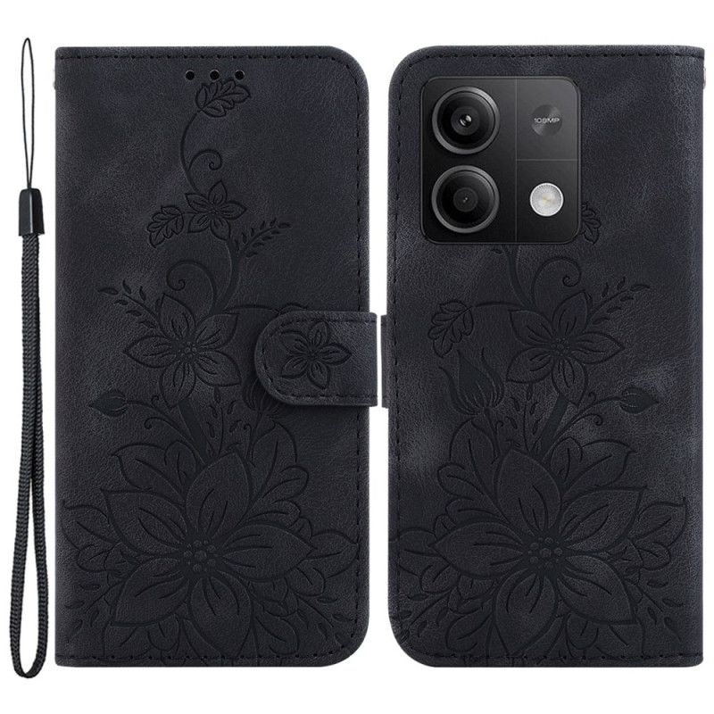 Flip Cover Xiaomi Redmi Note 13 5g Blomstermønster Med Rem