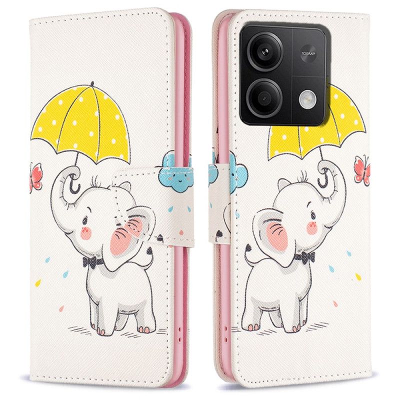 Læder Cover Xiaomi Redmi Note 13 5g Paraply Og Elefant