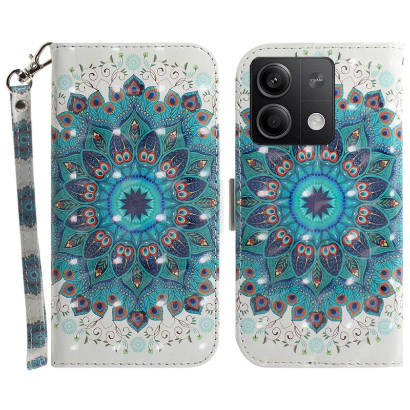 Læder Cover Xiaomi Redmi Note 13 5g Telefon Etui Grøn Mandala Med Rem