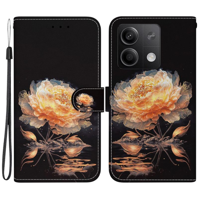 Læder Cover Xiaomi Redmi Note 13 5g Telefon Etui Gylden Pæon I Lnaière