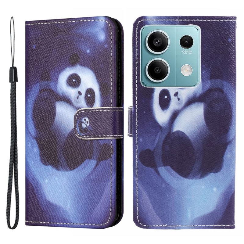 Læder Cover Xiaomi Redmi Note 13 5g Telefon Etui Panda Space Med Rem