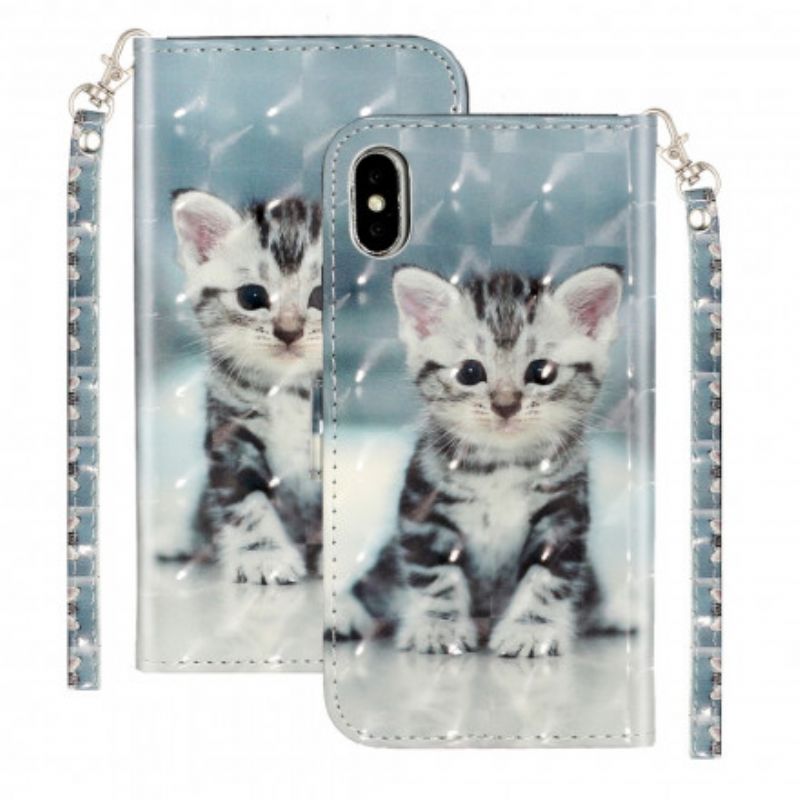 Flip Cover iPhone XS Max Med Snor Chaton Lyspletter Med Rem