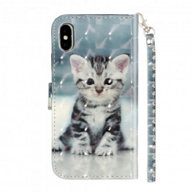 Flip Cover iPhone XS Max Med Snor Chaton Lyspletter Med Rem