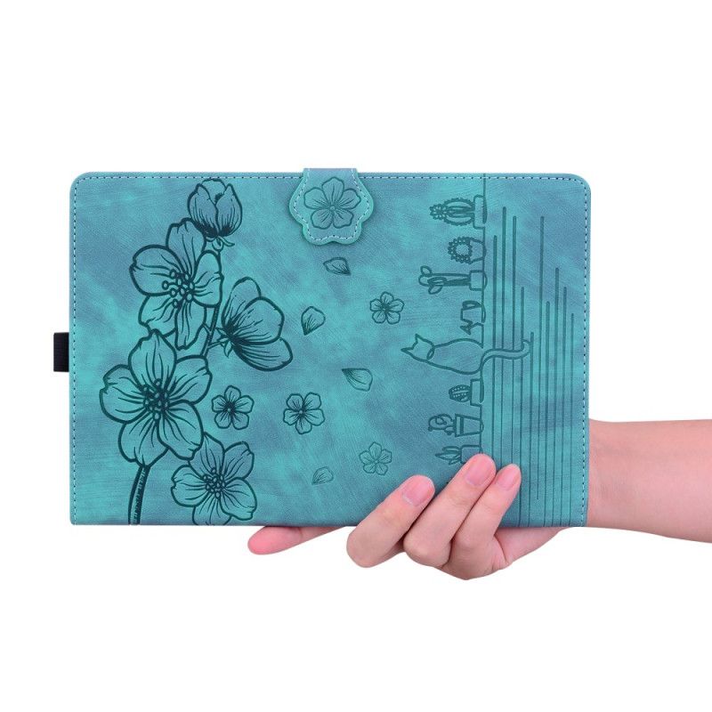 Flip Cover Samsung Galaxy Tab S9 Plus Katte Og Blomster Mønster