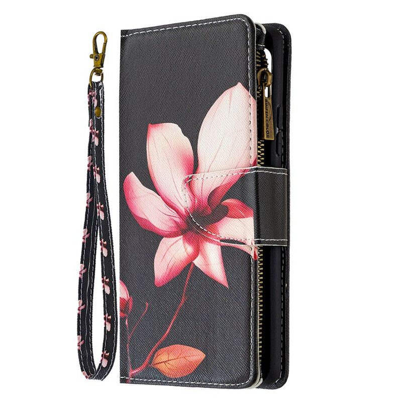 Flip Cover Samsung Galaxy A42 5G Blomsterlomme Med Lynlås