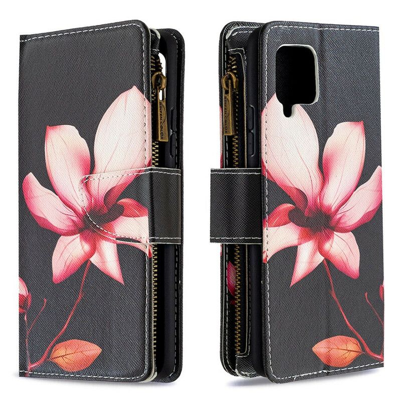 Flip Cover Samsung Galaxy A42 5G Blomsterlomme Med Lynlås