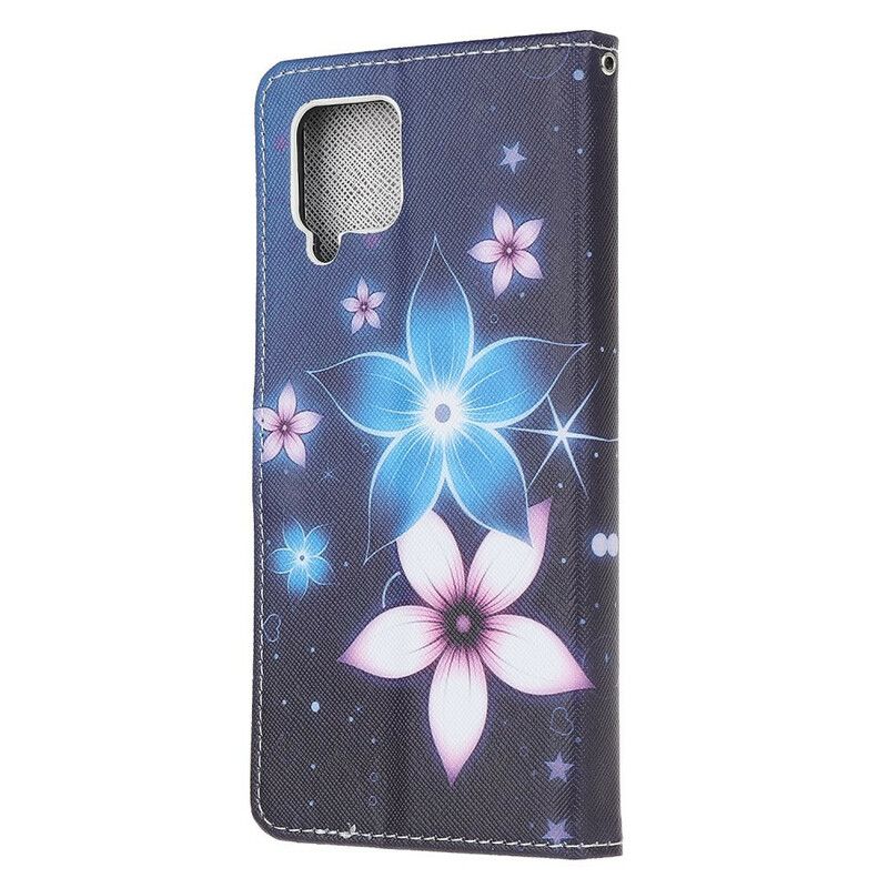 Læder Cover Samsung Galaxy A42 5G Med Snor Måneblomstrem