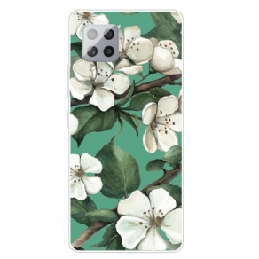 Mobilcover Samsung Galaxy A42 5G Hvide Malede Blomster