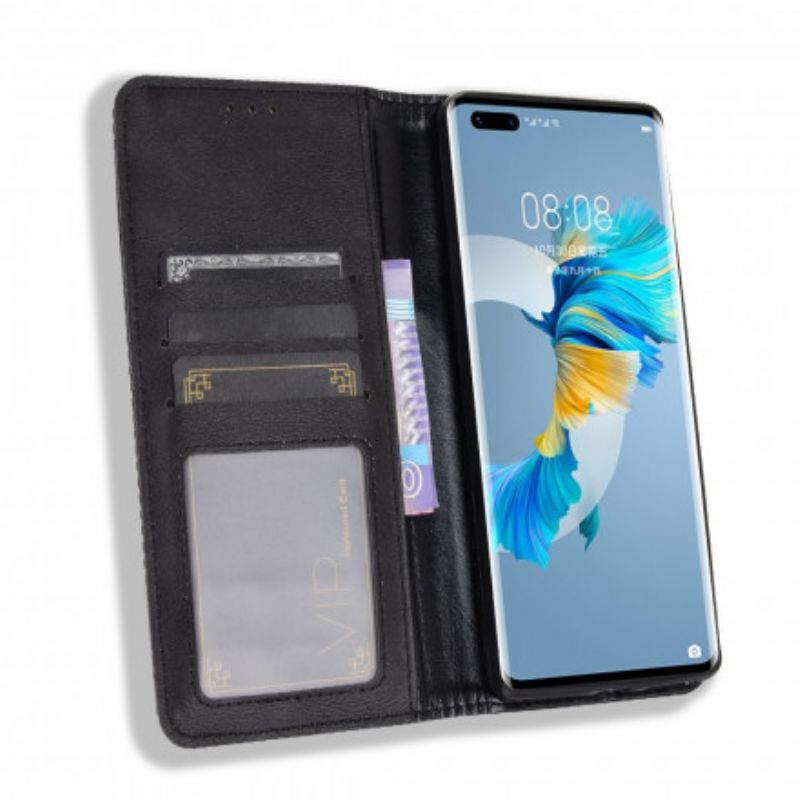 Cover Huawei Mate 40 Pro Flip Cover Vintage Stiliseret Lædereffekt