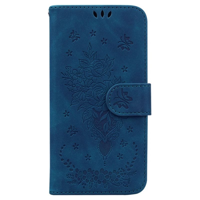 Flip Cover Xiaomi 13 Pro Med Snor Strappy Roser Og Sommerfugle