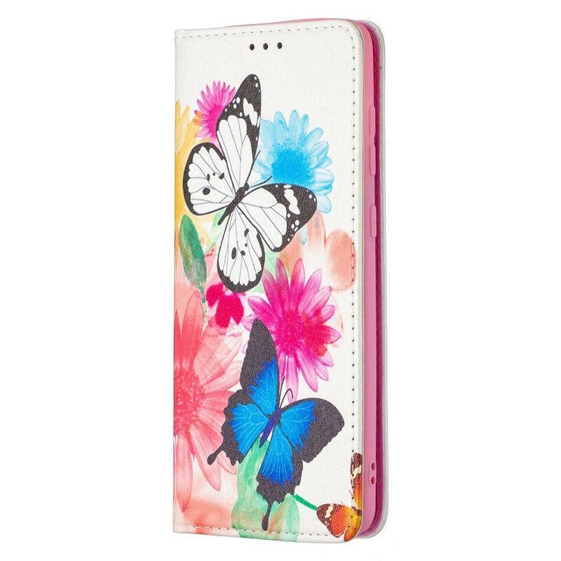 Cover Samsung Galaxy A21s Flip Cover Farverige Sommerfugle