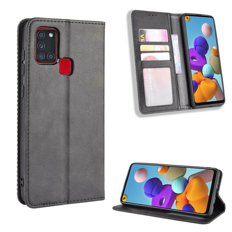 Cover Samsung Galaxy A21s Flip Cover Vintage Stiliseret Lædereffekt