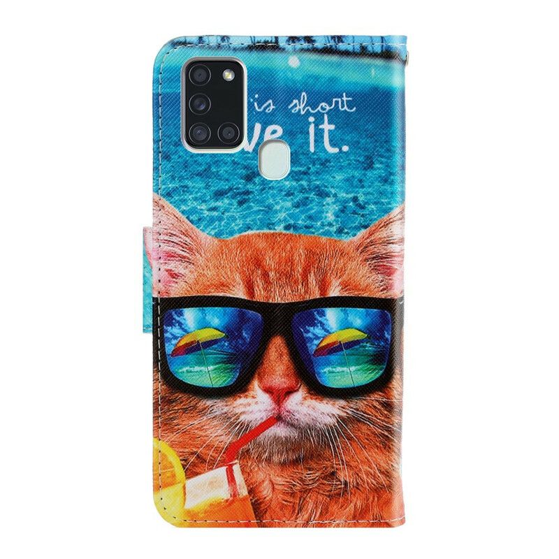 Flip Cover Samsung Galaxy A21s Med Snor Cat Live It Strappy