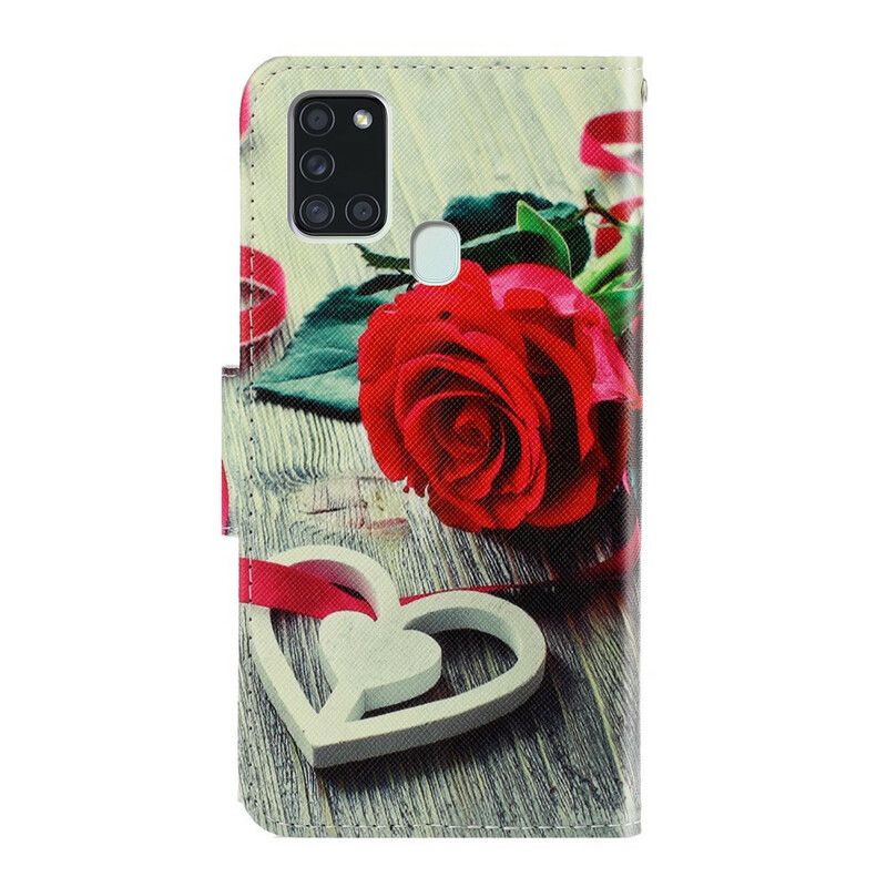 Flip Cover Samsung Galaxy A21s Med Snor Farverige Stropblomster