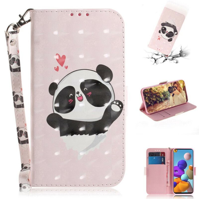 Flip Cover Samsung Galaxy A21s Med Snor Panda Love Strap