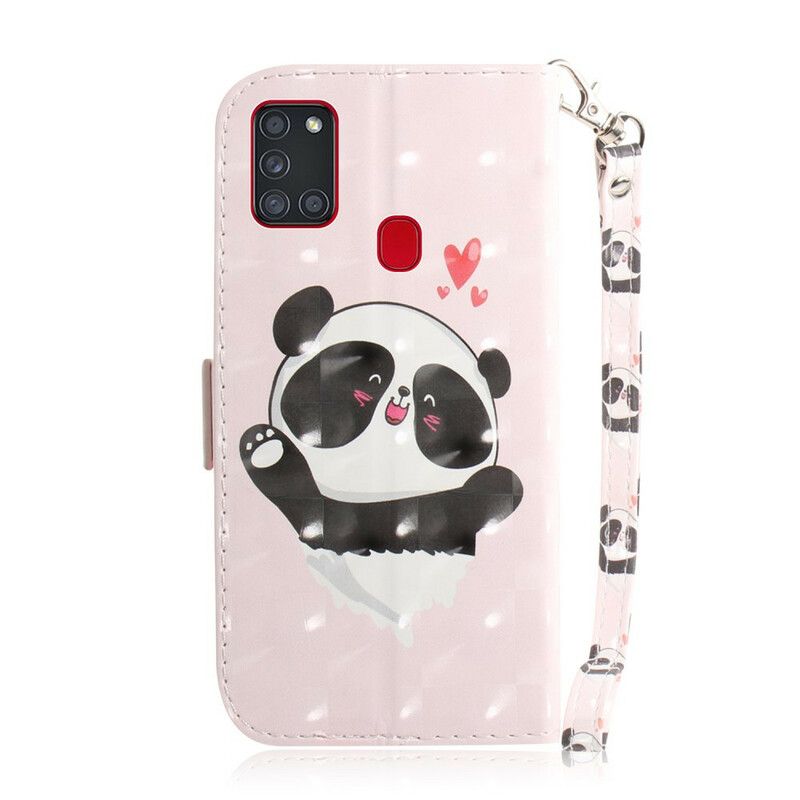 Flip Cover Samsung Galaxy A21s Med Snor Panda Love Strap