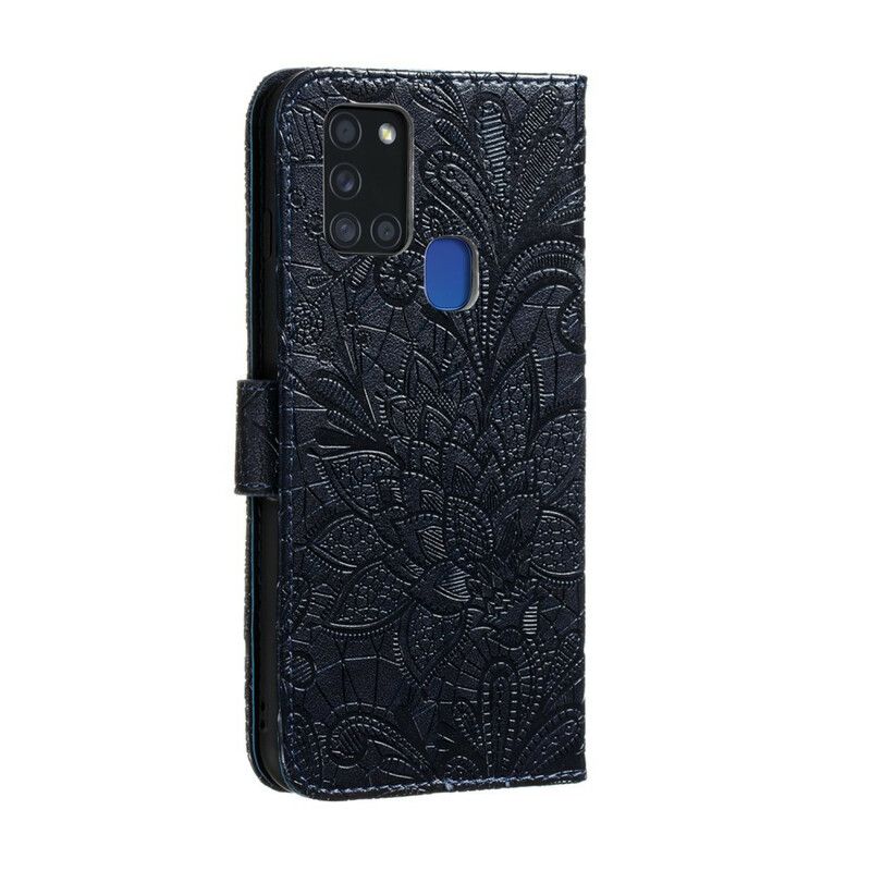 Flip Cover Samsung Galaxy A21s Med Snor Stammebåndsblomster