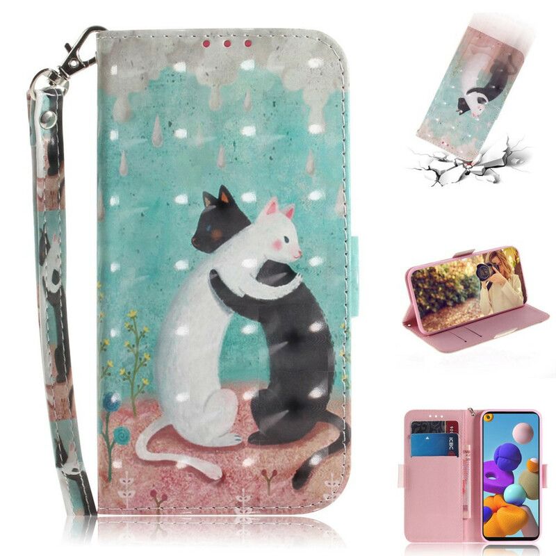 Flip Cover Samsung Galaxy A21s Med Snor Thong Cat Friends