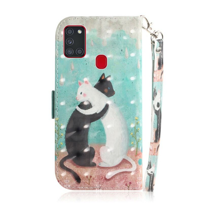 Flip Cover Samsung Galaxy A21s Med Snor Thong Cat Friends