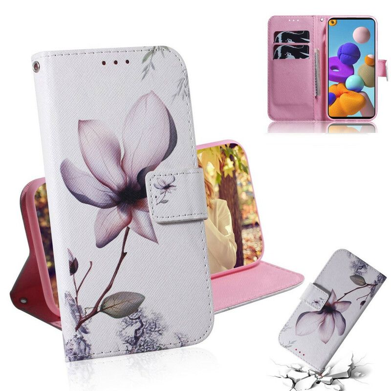 Læder Cover Samsung Galaxy A21s Gammel Rosenblomst