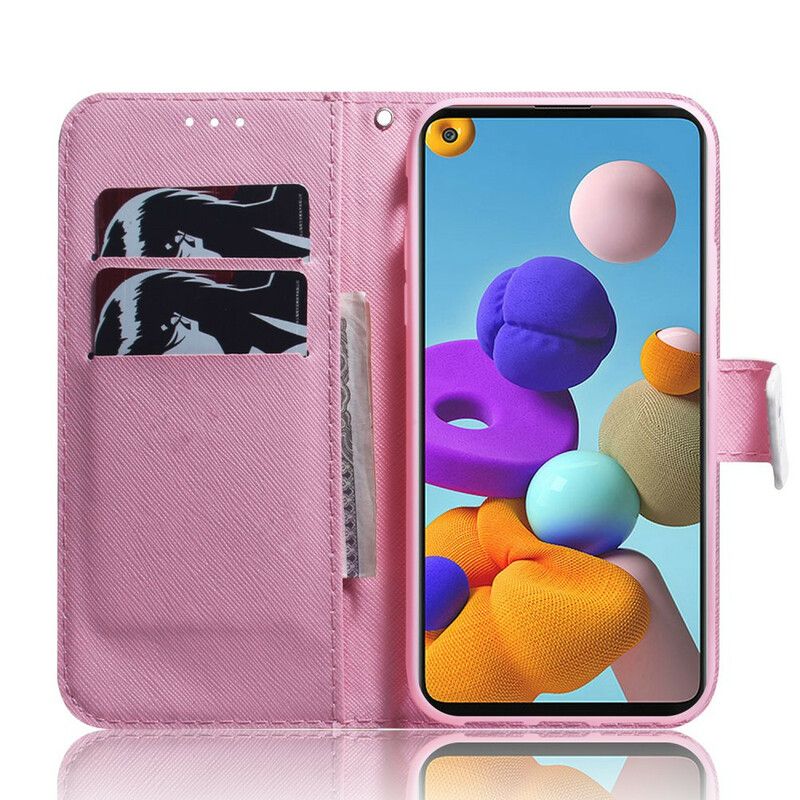 Læder Cover Samsung Galaxy A21s Gammel Rosenblomst