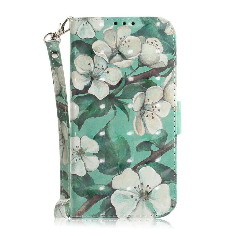 Læder Cover Samsung Galaxy A21s Med Snor Thong Blomstertræ