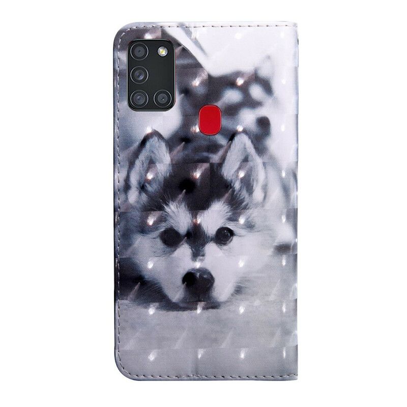 Læder Cover Samsung Galaxy A21s Sort Og Hvid Hund