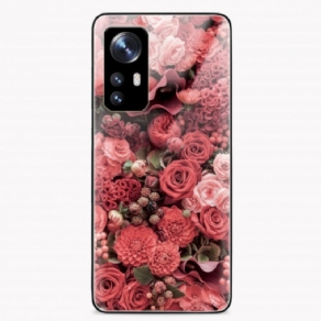 Cover Xiaomi 12 / 12X Rose Blomster Hærdet Glas