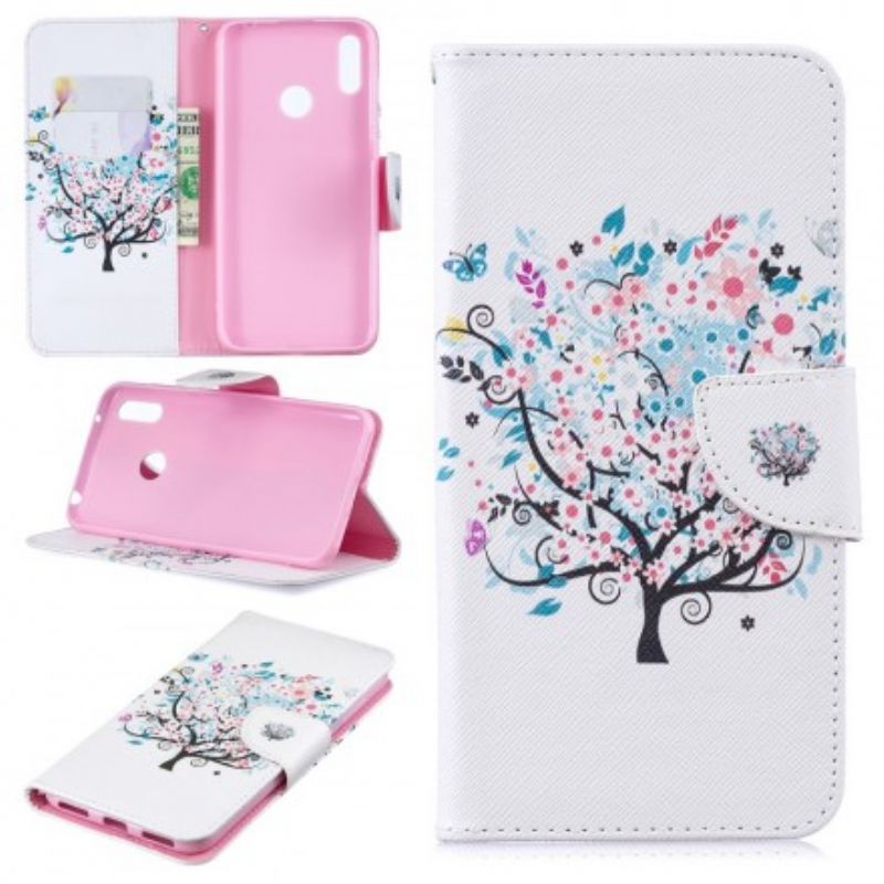 Flip Cover Huawei Y7 2019 Blomstret Træ