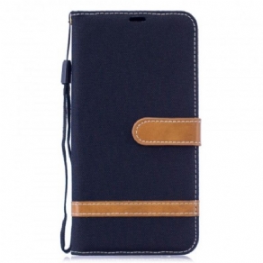 Flip Cover Huawei Y7 2019 Med Snor Stof- Og Læderlook-rem