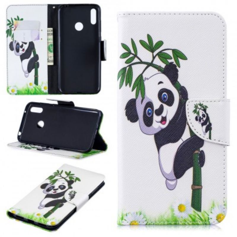 Flip Cover Huawei Y7 2019 Panda På Bambus