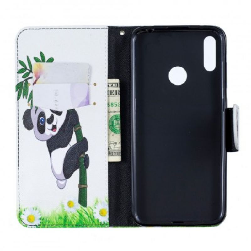 Flip Cover Huawei Y7 2019 Panda På Bambus