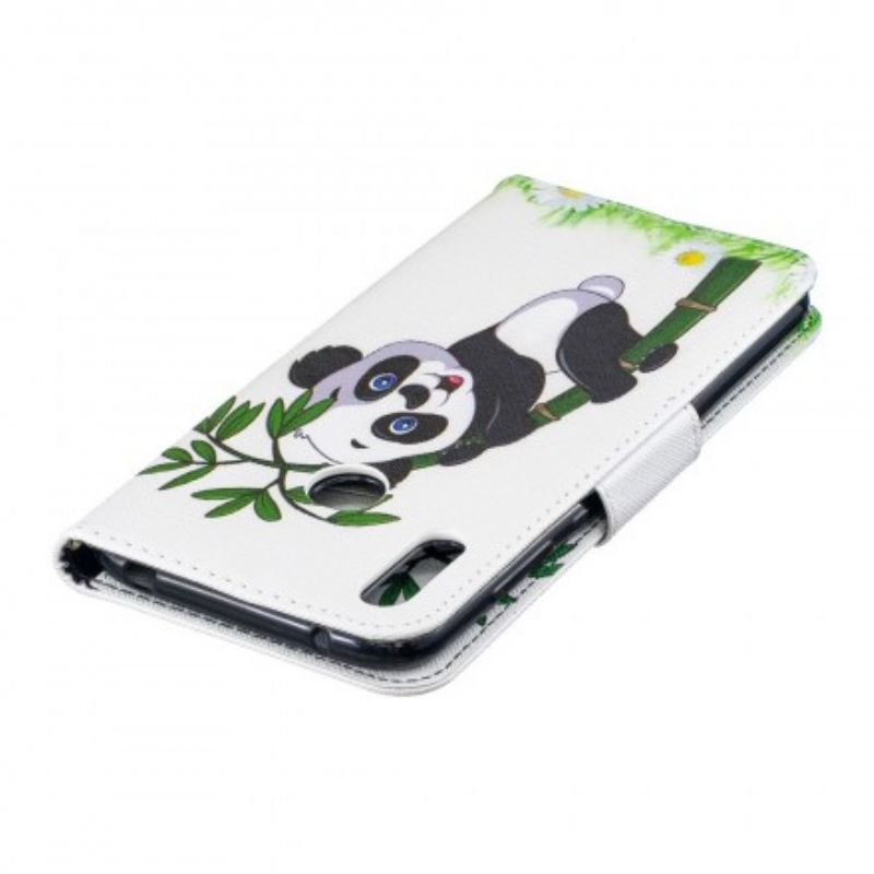 Flip Cover Huawei Y7 2019 Panda På Bambus