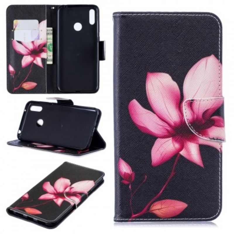 Flip Cover Huawei Y7 2019 Pink Blomst