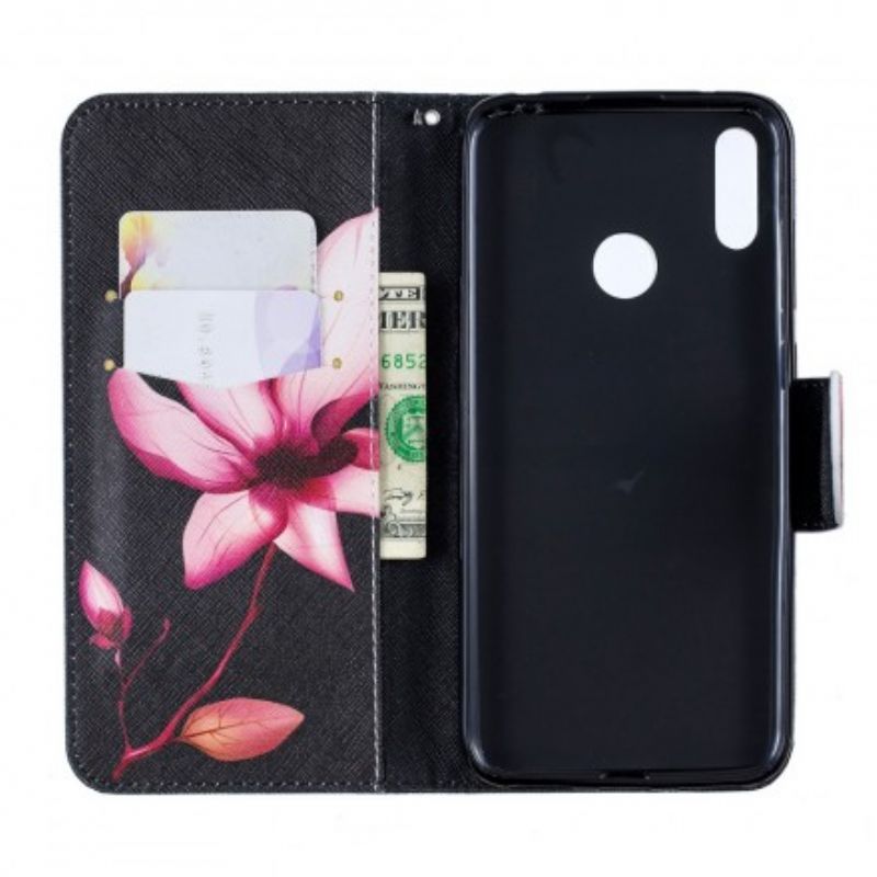 Flip Cover Huawei Y7 2019 Pink Blomst