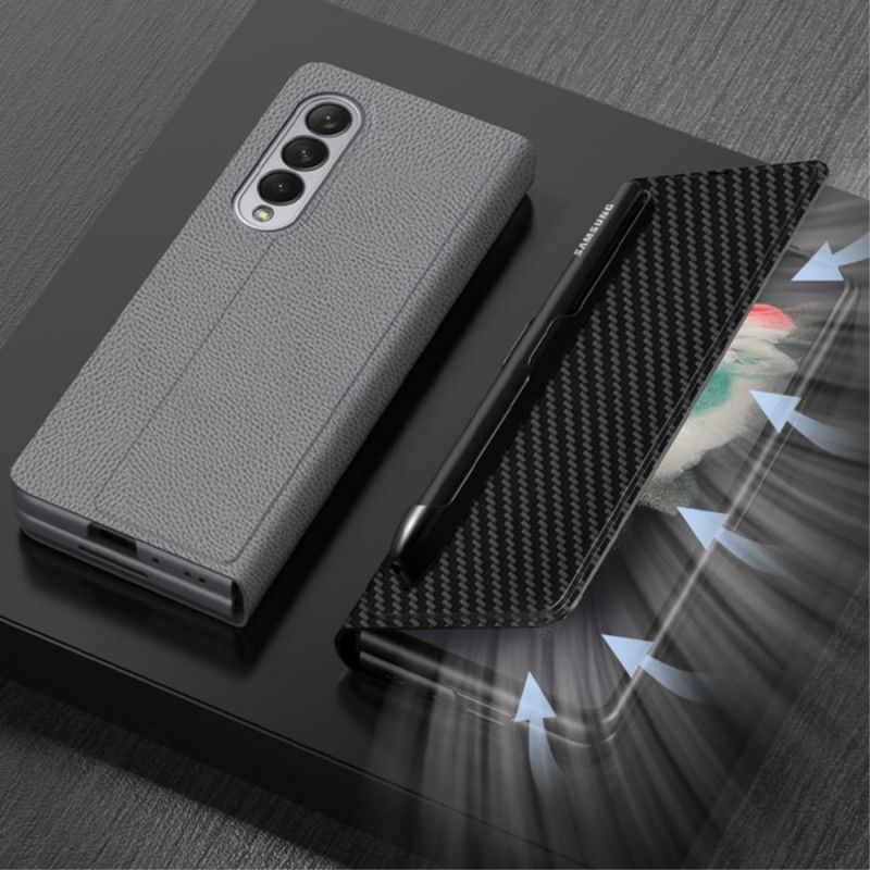 Cover Samsung Galaxy Z Fold 3 5G Flip Cover Carbon Fiber Stylus Holder