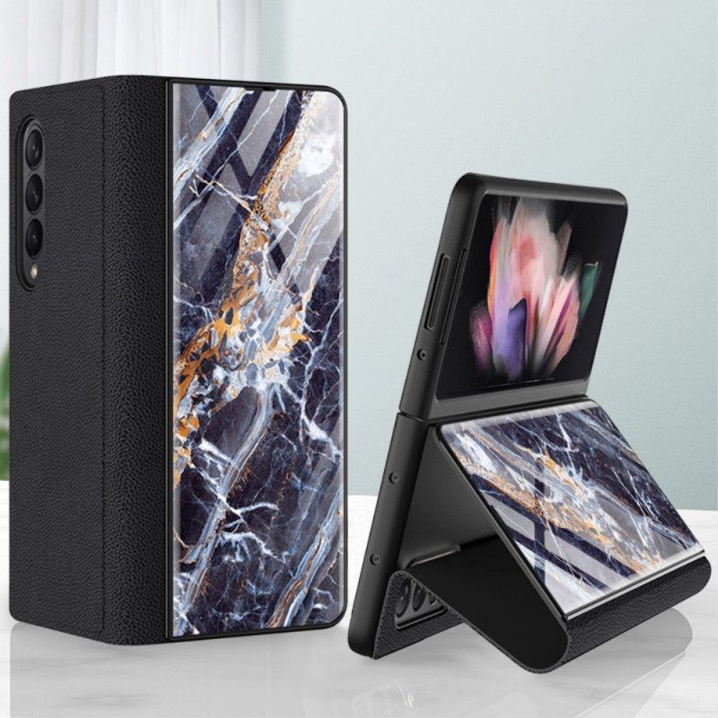 Cover Samsung Galaxy Z Fold 3 5G Flip Cover Hærdet Glasmarmoreffekt